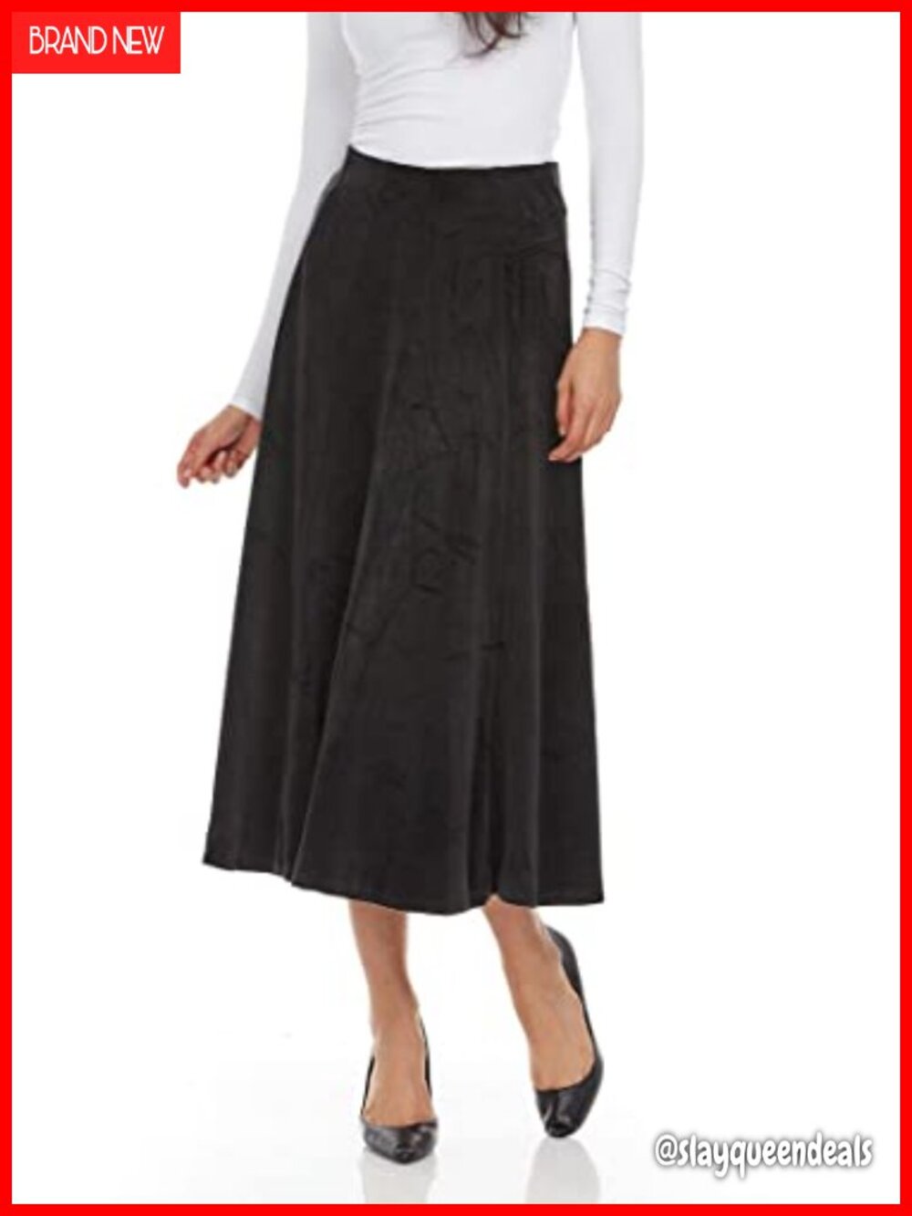 Women's Velour Midi Panel Skirt Elastic Waist Pleated Office Flowy 33 Inch